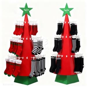 Custom Corrugated Cardboard Christmas Tree Shaped Display Stand for Retail Socks